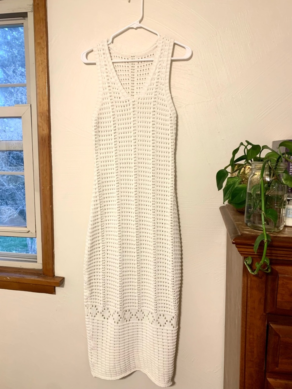 Ivory Crochet Knit Sleeveless Maxi Dress Size Large